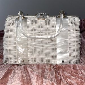 Vintage White Lucite and wicker Purse